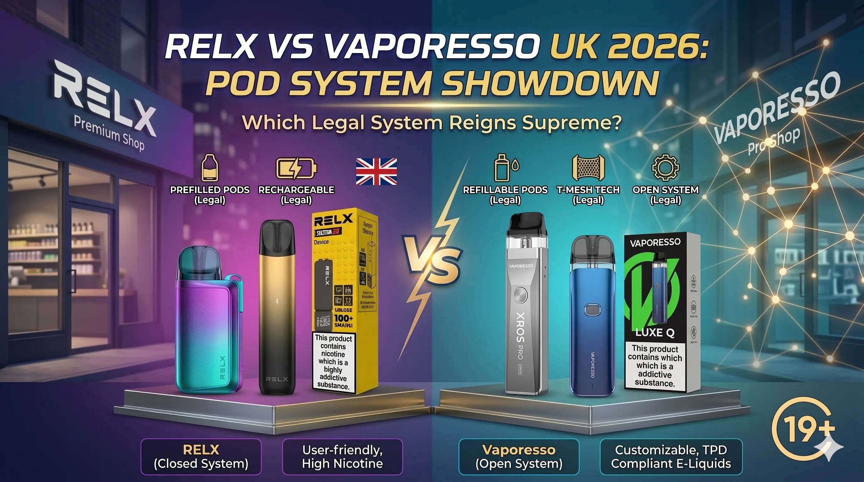 RELX vs Vaporesso UK 2026: Pod System Showdown RELX vs Vaporesso UK 2026: Pod System Showdown