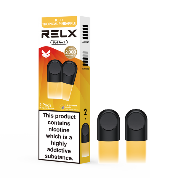 RELX UK Pod Pro £8.99 Iced Tropical Pineapple 18mg/ml nicotine package The best e-cigarette brands 悦刻英国 雾化弹 2颗装 8.99英镑  18mg/ml 尼古丁 包装 最佳电子烟品牌 🍍❄️