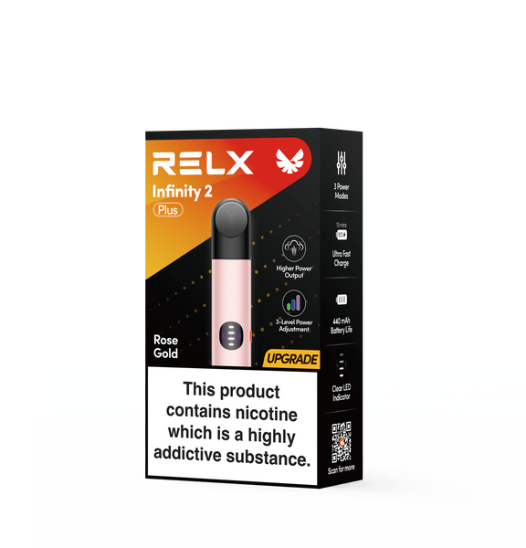 RELX UK RELX Infinity 2 Plus Device Rose Gold 440mAh Type-C Adjustable 3 modes and more powerful Power Output 6.5W, 8W, 10W   package 22.99 innovative e-cigarette device