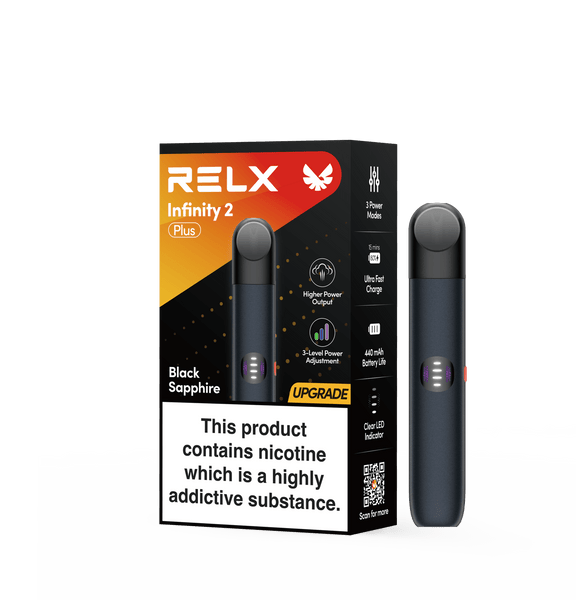 RELX UK RELX Infinity 2 Plus Device Black Sapphire 440mAh Type-C Adjustable 3 modes and more powerful Power Output 6.5W, 8W, 10W   package & product 22.99 premium vape device