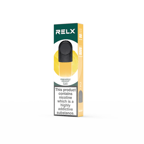RELX UK Pod £8.99 Pineapple Delight 18mg/ml nicotine package The best e-cigarette brands 悦刻英国 雾化弹 2颗装 8.99英镑 菠萝 18mg/ml 尼古丁 包装 最佳电子烟品牌 🍍