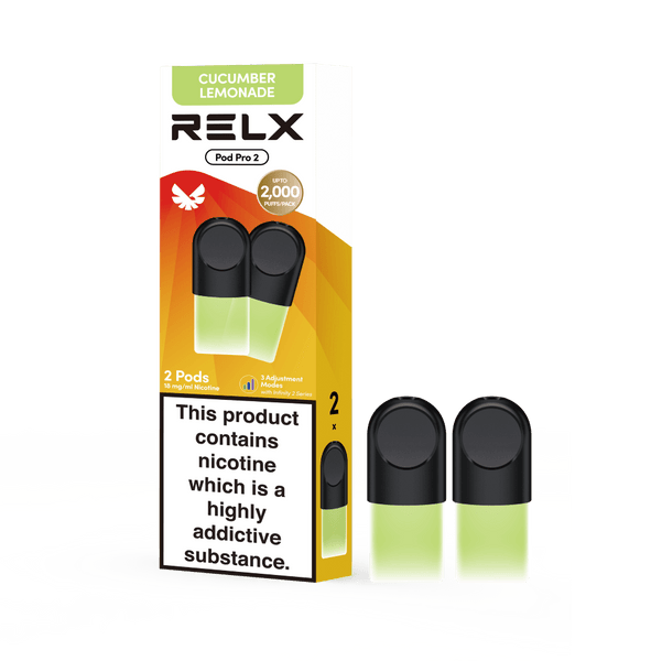 RELX UK Pod Pro £8.99 Cucumber Lemonade 18mg/ml nicotine package The best e-cigarette brands 悦刻英国 雾化弹 2颗装 8.99英镑 黄瓜柠檬水 18mg/ml 尼古丁 包装 最佳电子烟品牌 🥒🍋