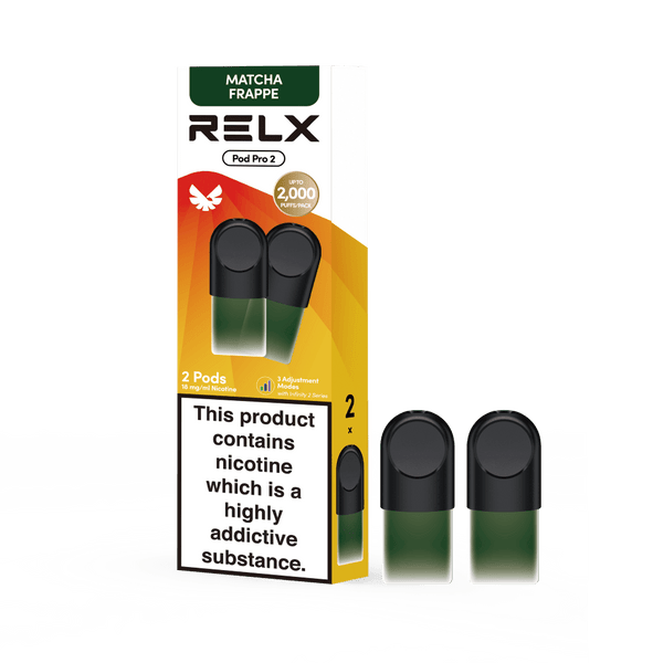 RELX UK Pod Pro £8.99 Matcha Frappe 18mg/ml nicotine package The best e-cigarette brands 悦刻英国 雾化弹 2颗装 8.99英镑 抹茶星冰乐 18mg/ml 尼古丁 包装 最佳电子烟品牌 🍵🧊