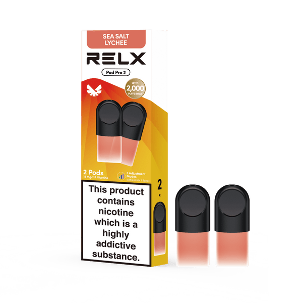 RELX UK Pod Pro £8.99 Sea Salt Lychee 18mg/ml nicotine package The best e-cigarette brands 悦刻英国 雾化弹 2颗装 8.99英镑 海盐荔枝 18mg/ml 尼古丁 包装 最佳电子烟品牌 🧂🍒