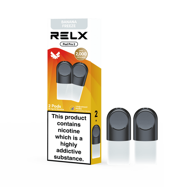 RELX UK Pod Pro £8.99 Banana Freeze 18mg/ml nicotine package The best e-cigarette brands 悦刻英国 雾化弹 2颗装 8.99英镑 老冰棍 18mg/ml 尼古丁 包装 最佳电子烟品牌 🍌