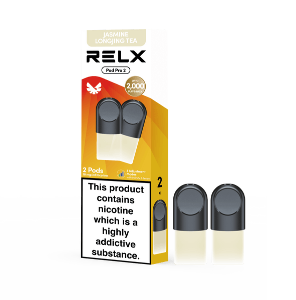 RELX UK Pod Pro £8.99 Jasmine Longjing Tea 18mg/ml nicotine package The best e-cigarette brands 悦刻英国 雾化弹 2颗装 8.99英镑 冷泡龙井 18mg/ml 尼古丁 包装 最佳电子烟品牌 🍃