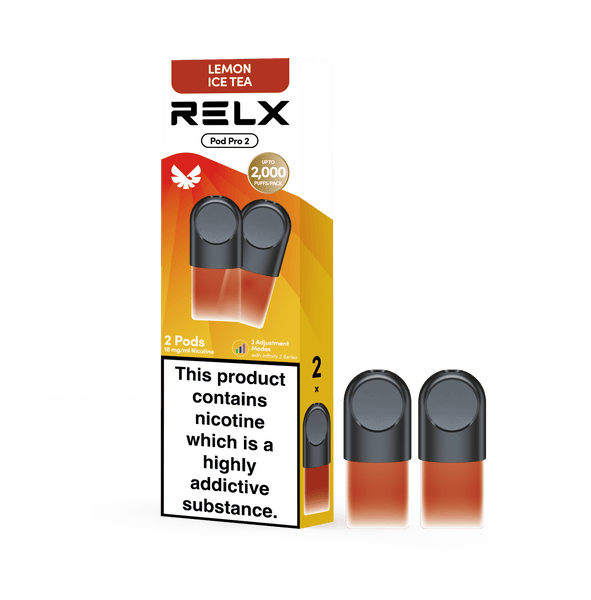 RELX UK Pod Pro £8.99 Lemon Ice Tea 18mg/ml nicotine package The best e-cigarette brands 悦刻英国 雾化弹 2颗装 8.99英镑 柠檬红茶 18mg/ml 尼古丁 包装 最佳电子烟品牌 🍋🍂
