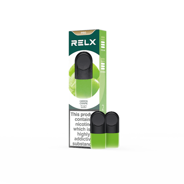 RELX UK Pod Pro £8.99 Green Grape 18mg/ml nicotine package The best e-cigarette brands 悦刻英国 雾化弹 2颗装 8.99英镑 青提 18mg/ml 尼古丁 包装 最佳电子烟品牌 🍇