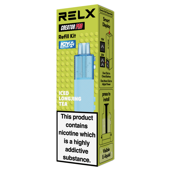 RELX UK Creator Pod ￡8.99 Iced Longjing Tea 18mg/ml nicotine package The best e-cigarette brands 悦刻英国 雾化弹  龙井冰茶 18mg/ml 尼古丁 包装 最佳电子烟品牌 🍃
