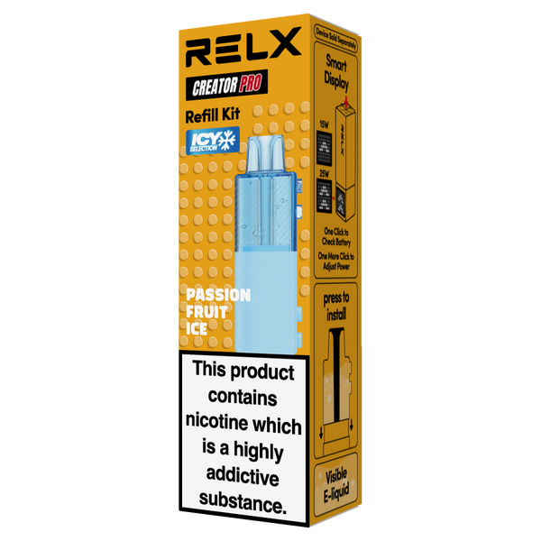RELX UK Creator Pod ￡8.99 Passion Fruit Ice 18mg/ml nicotine package The best e-cigarette brands 悦刻英国 雾化弹  百香果冰 18mg/ml 尼古丁 包装 最佳电子烟品牌 🧊❤️
