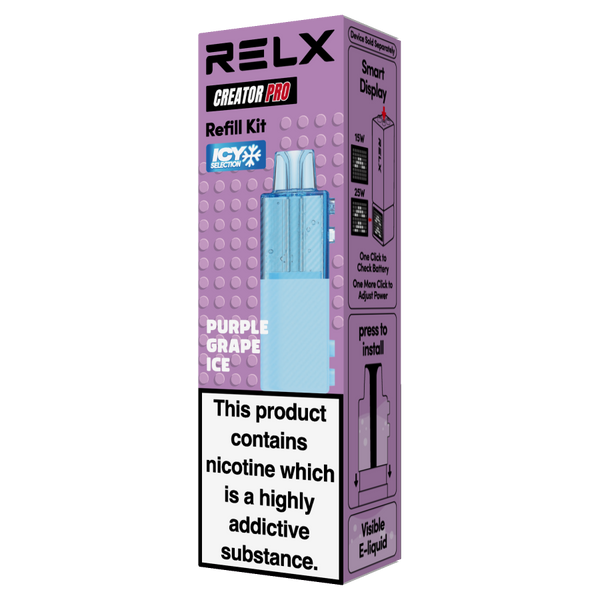 RELX UK Creator Pod ￡8.99 Grape Ice 18mg/ml nicotine package The best e-cigarette brands 悦刻英国 雾化弹  葡萄冰 18mg/ml 尼古丁 包装 最佳电子烟品牌 🍇
