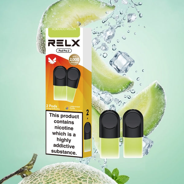 RELX UK Pod Pro 2 £8.99 Hokkaido Melon 18mg/ml nicotine flavour Best e-cigarette flavours 悦刻英国 雾化弹 2颗装 8.99英镑 北海道蜜瓜 18mg/ml 尼古丁 口味 最佳电子烟口味 🍈
