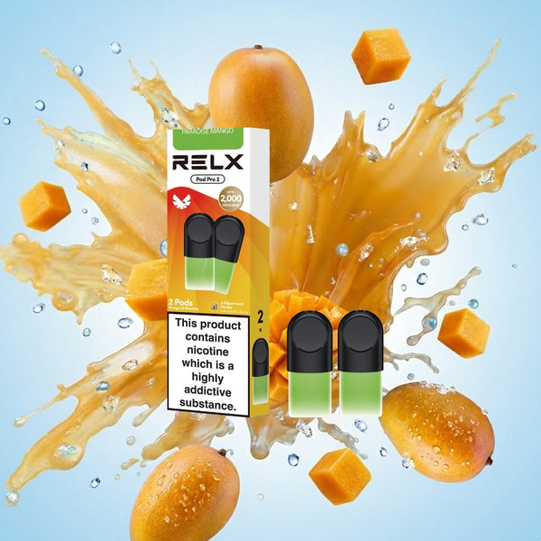 RELX UK Pod Pro £8.99 Paradise Mango 18mg/ml nicotine flavour Best e-cigarette flavours 悦刻英国 雾化弹 2颗装 8.99英镑 天堂芒果 18mg/ml 尼古丁 口味 最佳电子烟口味 🥭
