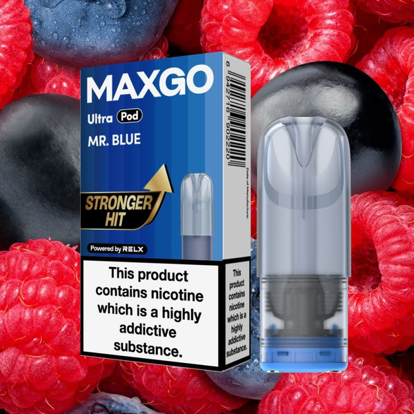 UK MAXGO Ultra Pod Mr. Blue 18mg/ml nicotine single pod Powered by RELX 悦刻 MAXGO Ultra 烟弹 蓝莓混合冰（Mr. Blue）口味 18mg/ml 尼古丁🟦
