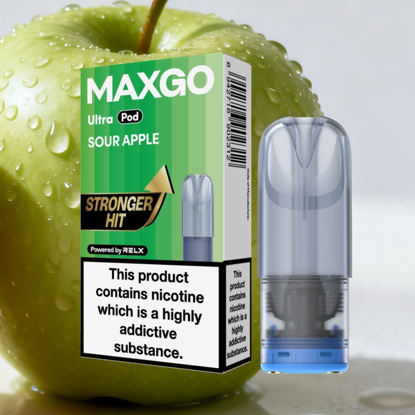 UK MAXGO Ultra Pod Sour Apple 18mg/ml nicotine single pod Powered by RELX 悦刻 MAXGO Ultra 烟弹 酸苹果口味 18mg/ml 尼古丁🍎🟩
