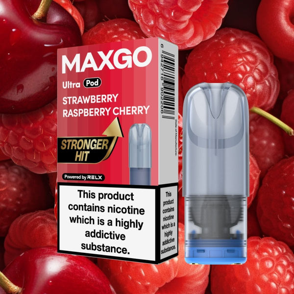 UK MAXGO Ultra Pod Strawberry Raspberry Cherry 18mg/ml nicotine single pod Powered by RELX 悦刻 MAXGO Ultra 烟弹 草莓树莓樱桃口味 18mg/ml 尼古丁🍓🍒
