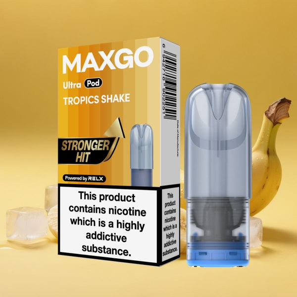 UK MAXGO Ultra Pod Tropics Shake 18mg/ml nicotine single pod Powered by RELX 悦刻 MAXGO Ultra 烟弹 香蕉冰/热带奶昔口味 18mg/ml 尼古丁 🍌
