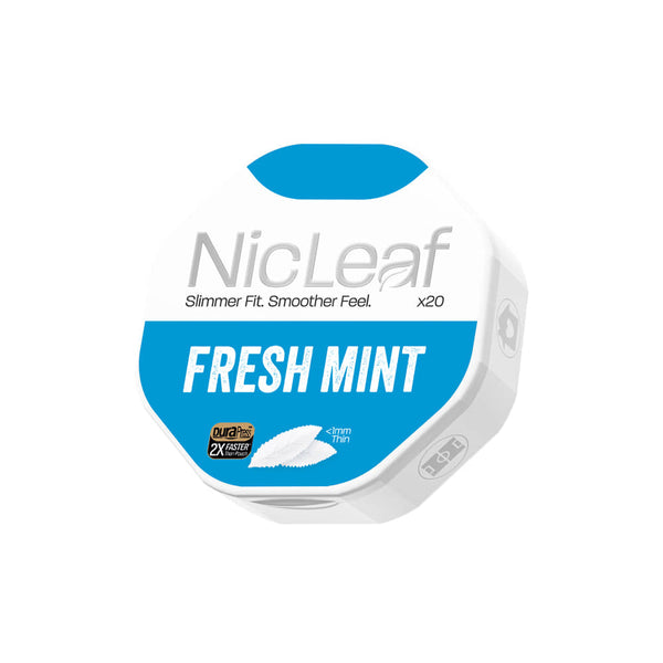 RELX UK NicLeaf Fresh Mint Nicotine Pouches Can Side Angle Cool Refreshing Mint Flavor 悦刻英国 NicLeaf 冰爽薄荷 尼古丁口含袋 侧面立体包装 极致清凉 🌿
