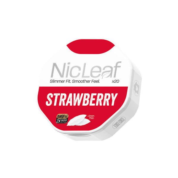 RELX UK NicLeaf Strawberry Nicotine Pouches Can Side View Sweet Berry Flavor Discreet Nicotine Leaf 悦刻英国 NicLeaf 草莓口味 尼古丁袋 侧面视角 浆果风味 🍓
