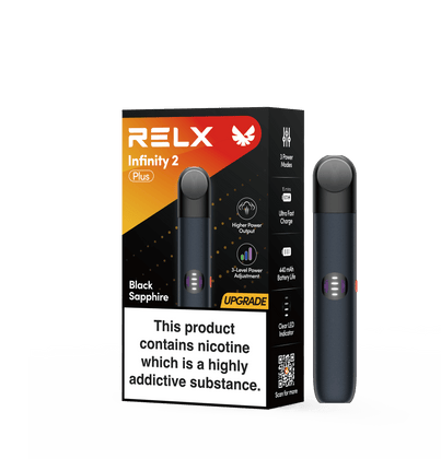 RELX UK RELX Infinity 2 Plus Device Black Sapphire 440mAh Type-C Adjustable 3 modes and more powerful Power Output 6.5W, 8W, 10W   package & product 22.99 premium vape device
