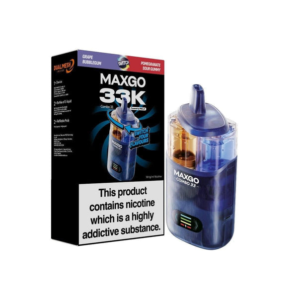 RELX-Maxgo 33K -Kit(1+2+2)-Grape Bubblegum + Pomegranate Sour Gummy-18mg/ml-TPD
