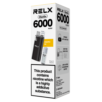  RELX UK E-cigrette MaxGo Pineapple Ice  package The Only Anti-leak Lock Up to 6000 puff counts 🛒