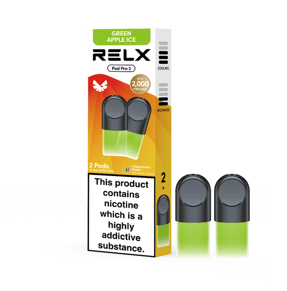  RELX UK E-cigrette Vape RELX Pod Pro Fruit Green Apple Ice 18mg/ml Flavor Complexity & Layered Experience Up to 2000 puff counts 🍏
