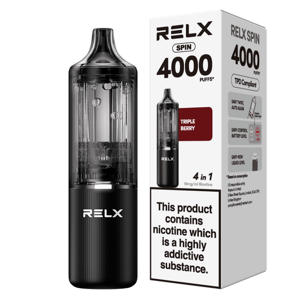 RELX UK RELX-SPIN-KIT(1+4) Black Triple Berry Product + package
