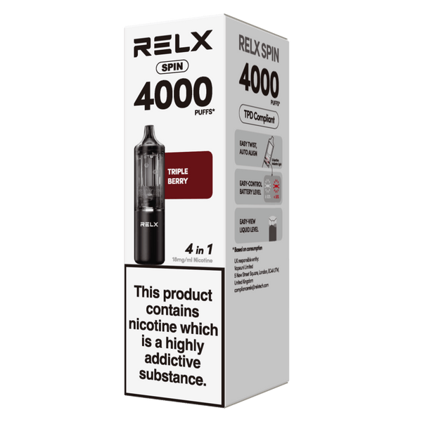 RELX UK RELX-SPIN-KIT(1+4) Black Triple Berry package
