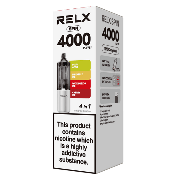 RELX UK RELX-SPIN-KIT(1+4) Watermelon Ice+Cherry Ice+Sour Apple+Pineapple Ice
